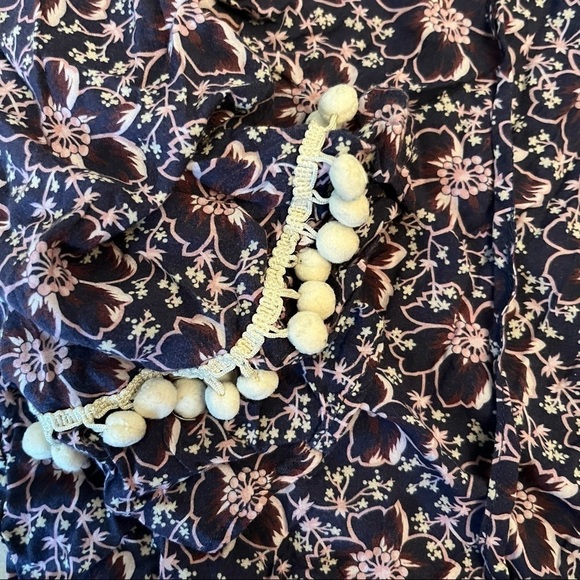 Eberjey Navy Floral Pom Pom Cover Up Size 8 - Picture 3 of 5